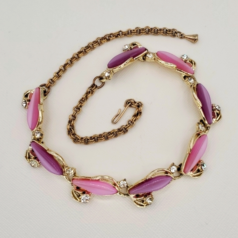 VTG Pink & Purple Moonglow Rhinestone Necklace
